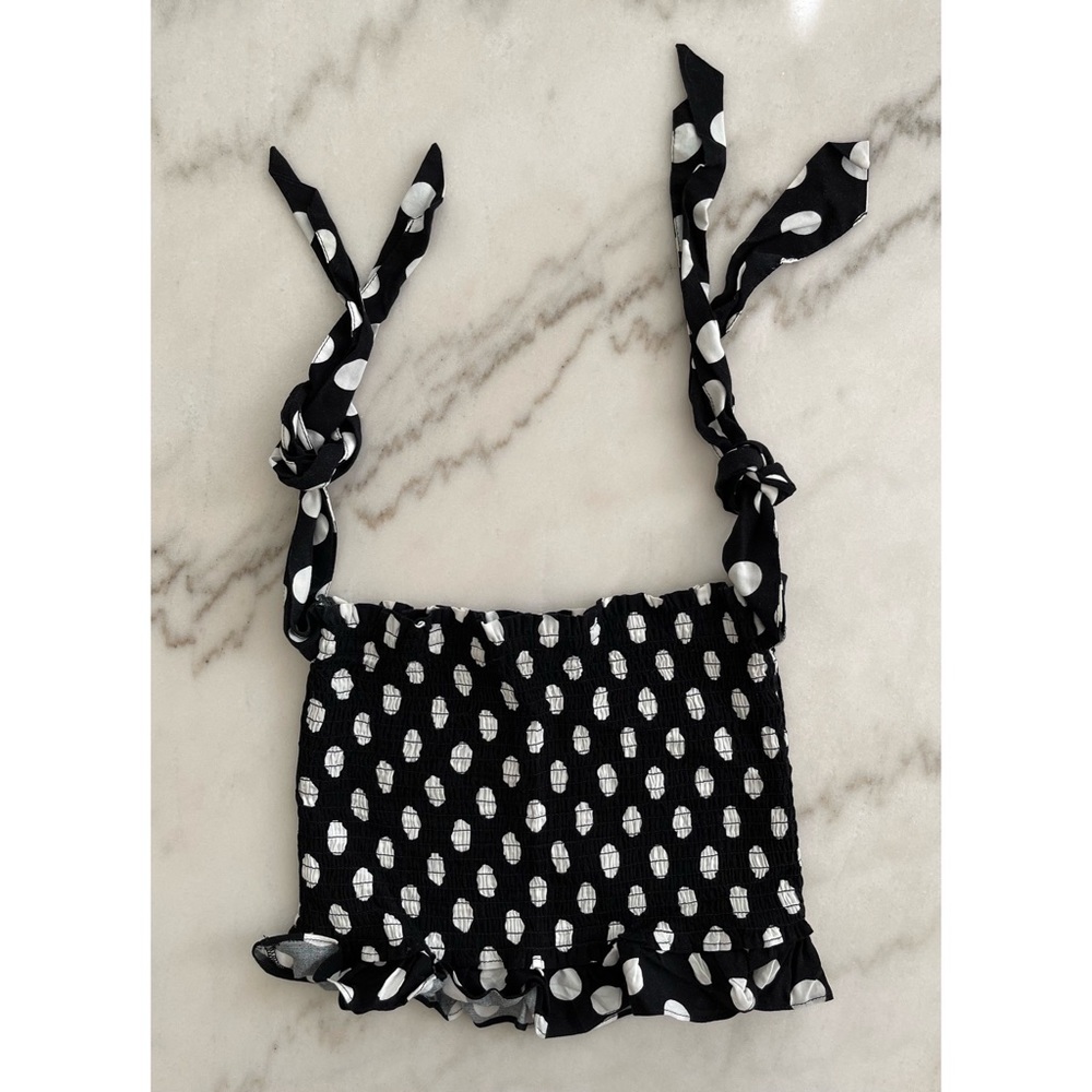 Forever 21 Black & White Polka Dot Smocked Tube Crop Top